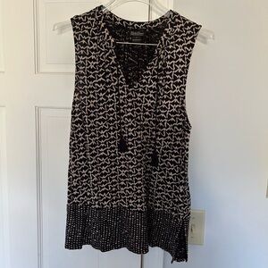 Lucky Brand Black and Tan Sleeveless top with tassels.  Size Large